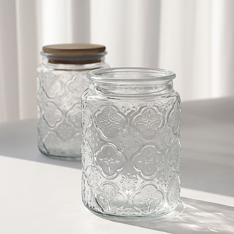 Retro Embossed Begonia Pattern Glass Sealed Jar 