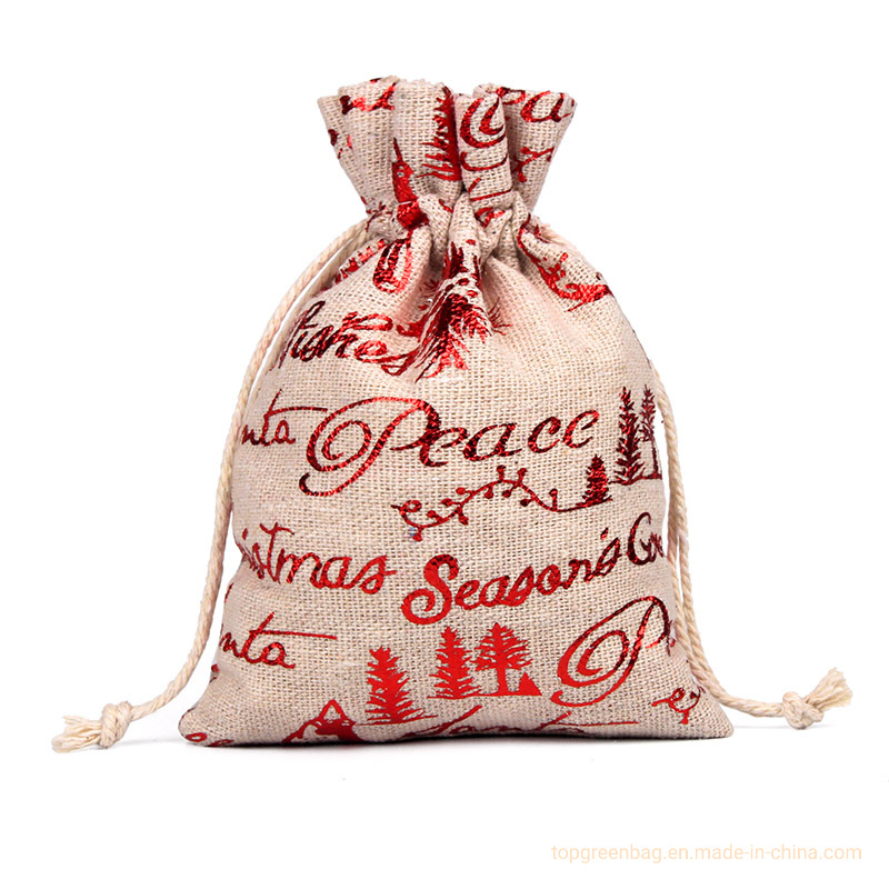 Personalized Christmas Eco-Friendly Cotton Pouches Bag Christmas Santa Christmas Gift Bag