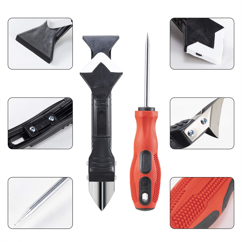 3 in 1 Silicone Sealant Caulking Tool with Grout Scraper Scratch Awl 6