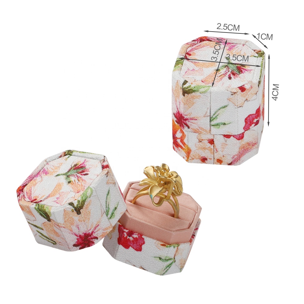 Wholesale Luxury Octagon Flower Pattern Ring Box with Custom Logo for Wedding with 2 Slots for Ring