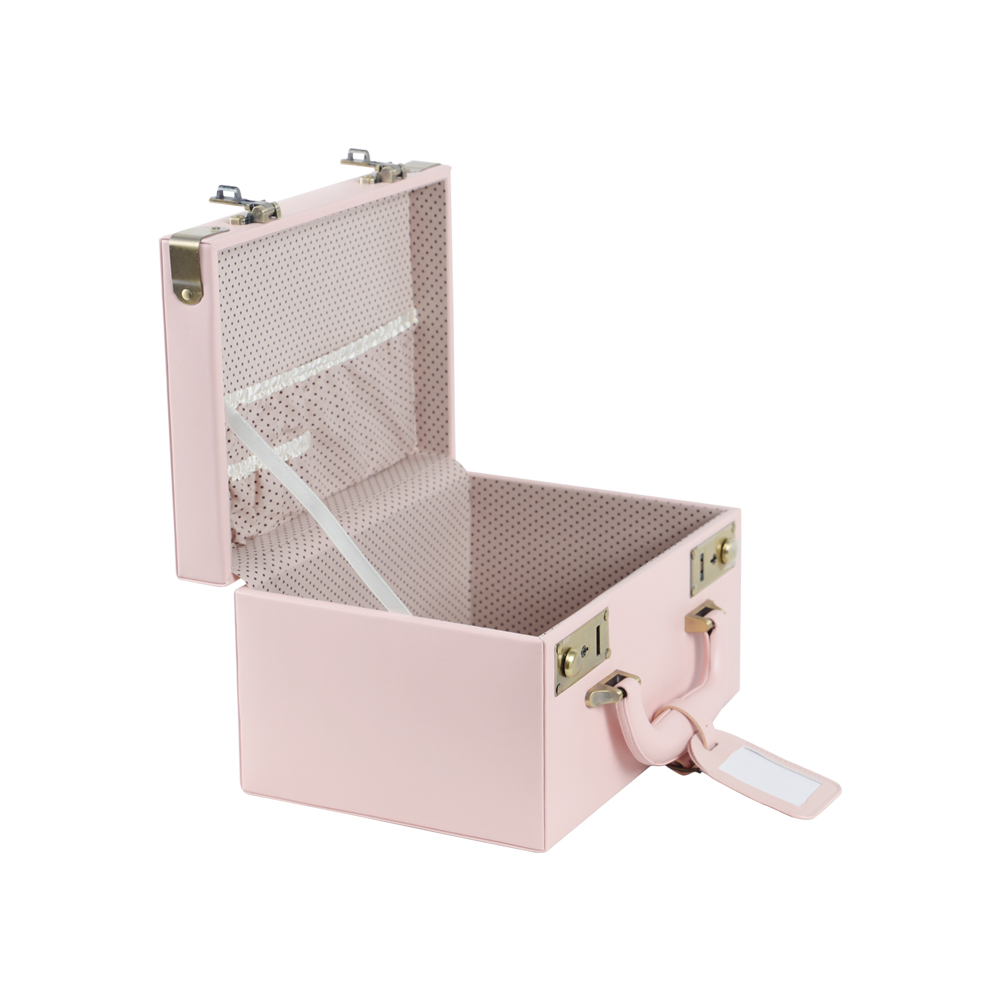 Pink Decorative Suitcase,Wood Leather Capacity Trunk Chest Luggage with Straps, Small Decorative Wooden Storage Box for Window Display