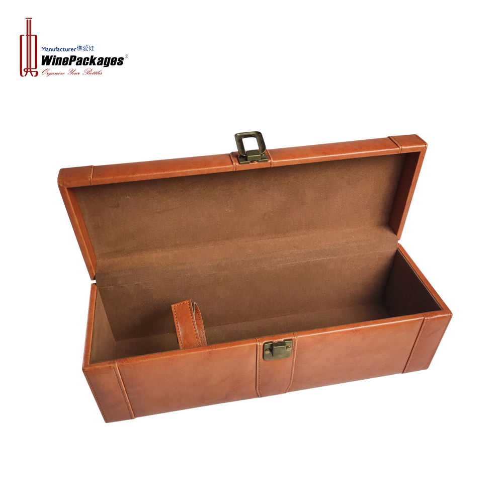 2021 Hot sales Wine Box imitation Leather with Set for single bottle, metal clasp, Best Gift Wine box