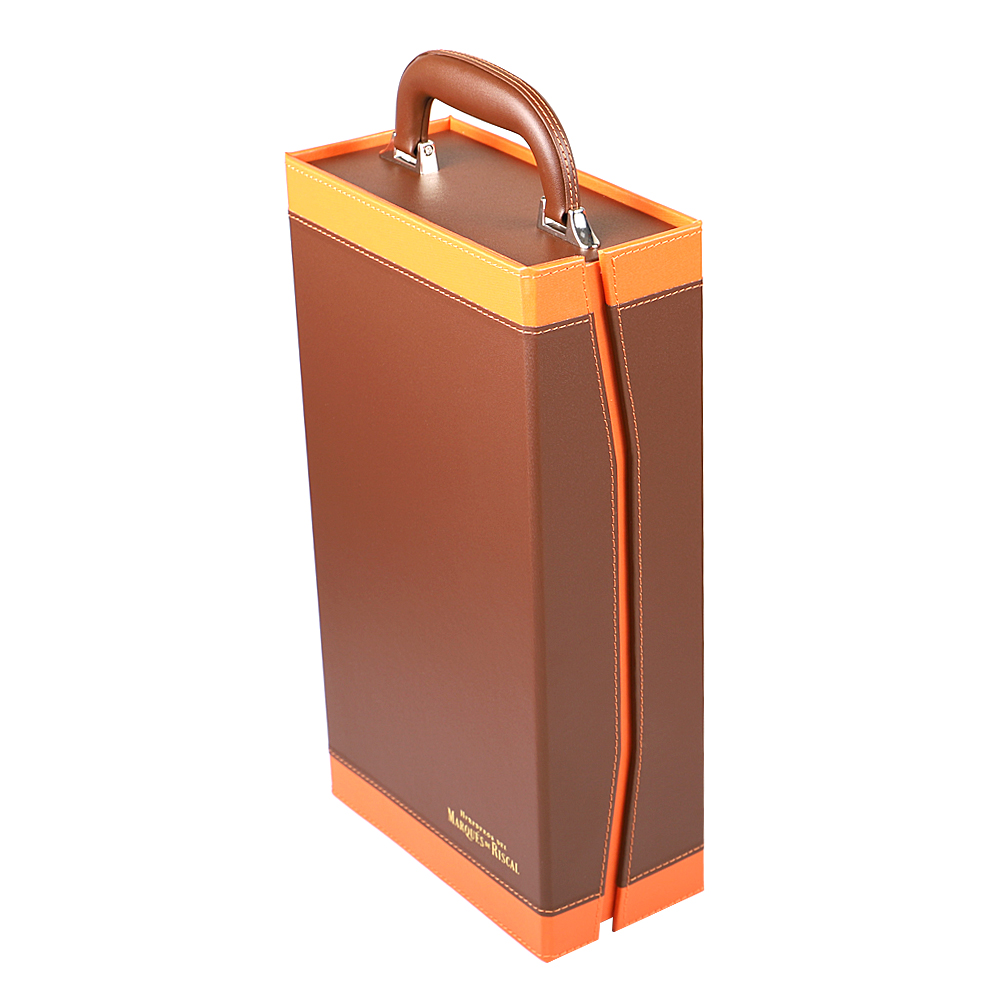 Wine Box, 2 Bottle Leatherette Top Handle Travel Wine Gift Box, Handmade Premium Wine Carrier Case