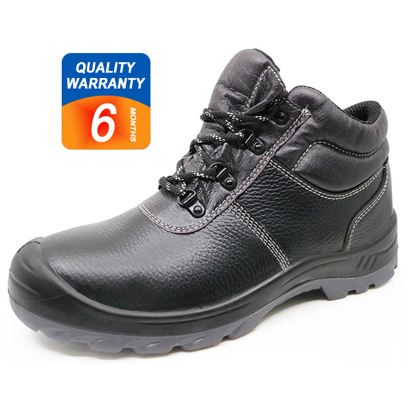 SJ0180 black genuine leather PU rubber sole safety shoes boots steel ...