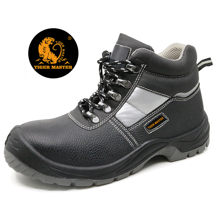 2019 Best selling black leather steel toe cap work shoes boots