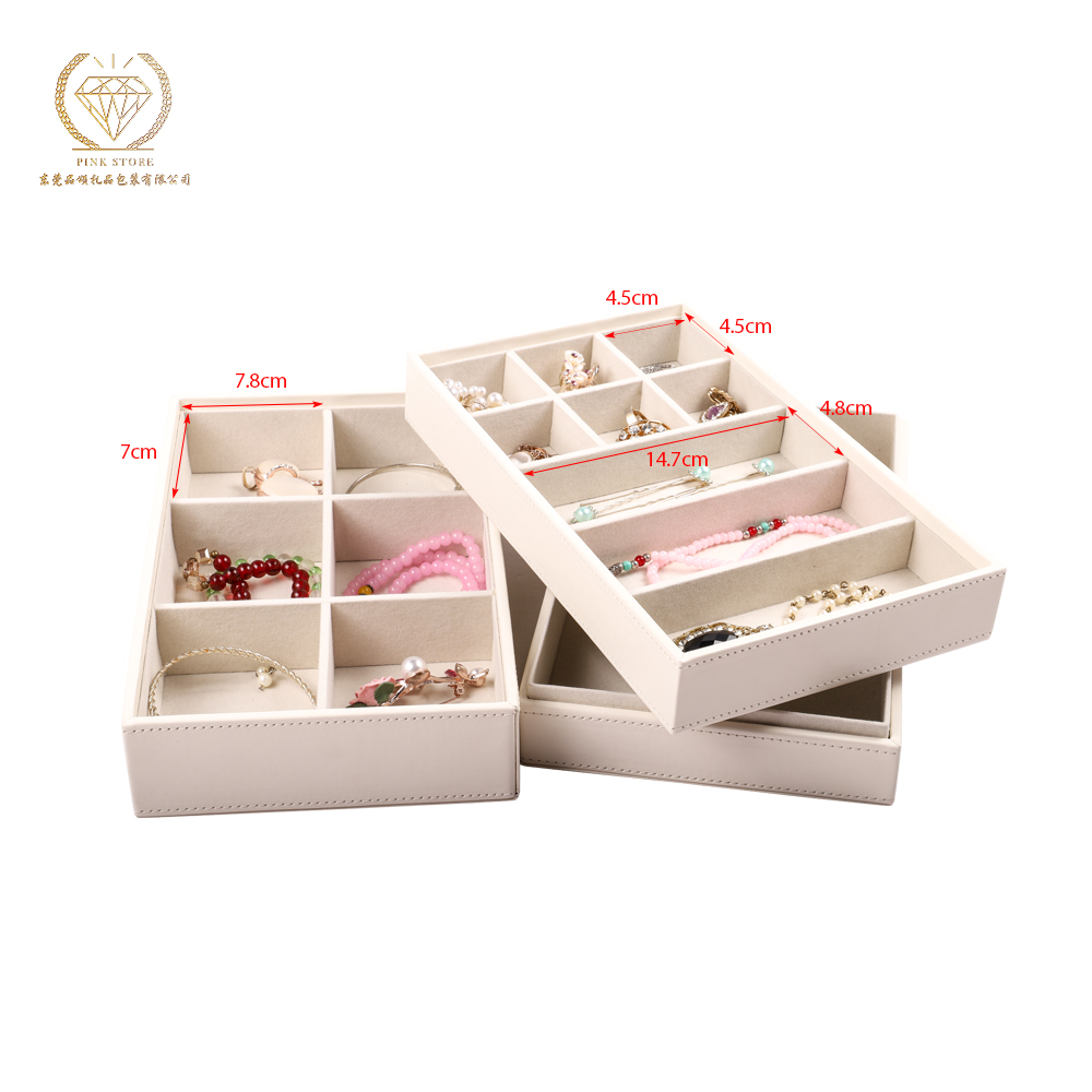 2 Layer displays box Stackable Jewelry Trays Organizer with Lid, Jewelry Storage Trays Velvet for Drawer Display, Earring Organizer, Necklace Bracelet Ring Trays, Set of 2