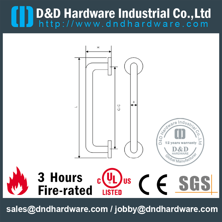 Manija moderna de acero inoxidable 316 para puerta de incendio-DDPH041