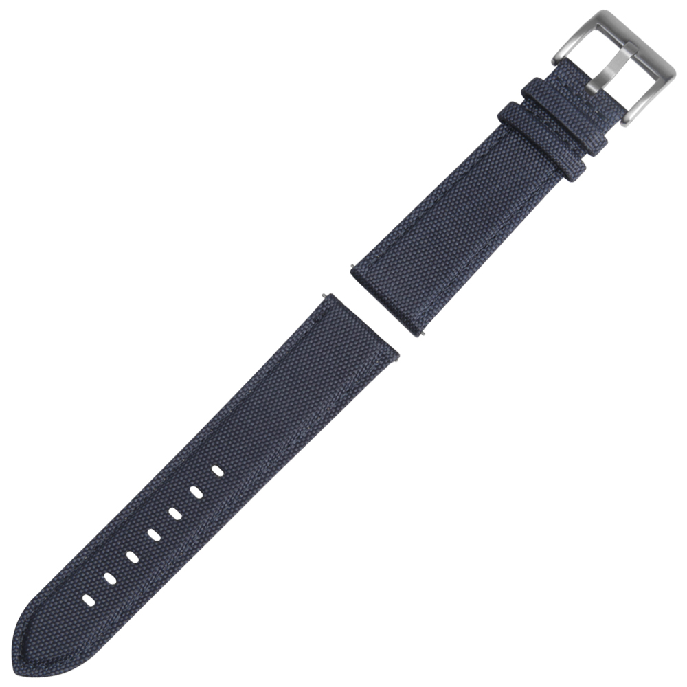 Navy Color Sail Cloth Watch Band with Brushed Buckle Nylon And Leather