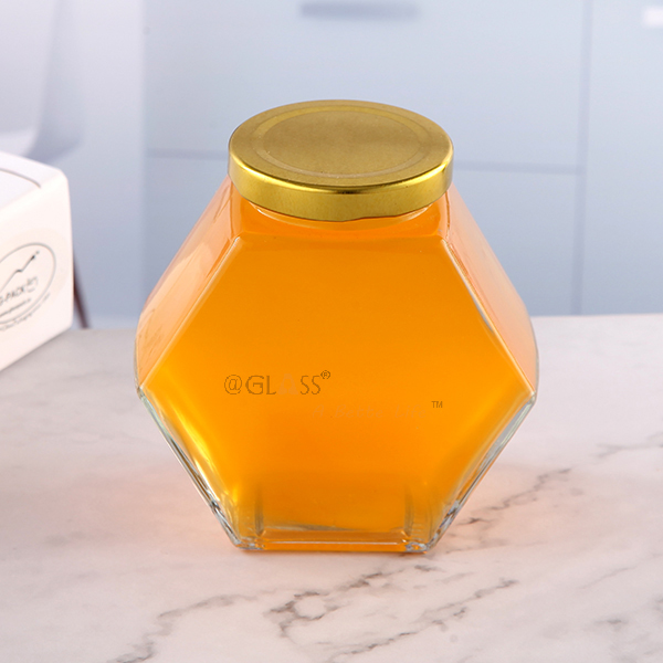 Clear Hexagon Glass Honey Jar Food Storage Honey Jar with lids 