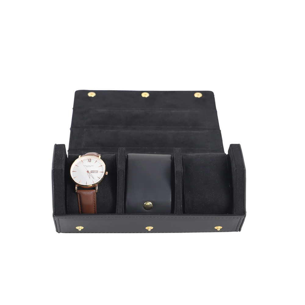 Watch Box Organizer with Valet Drawer, Metal Hinge, PU Leather - 3 Slots Watch Storage Case Jewelry Box