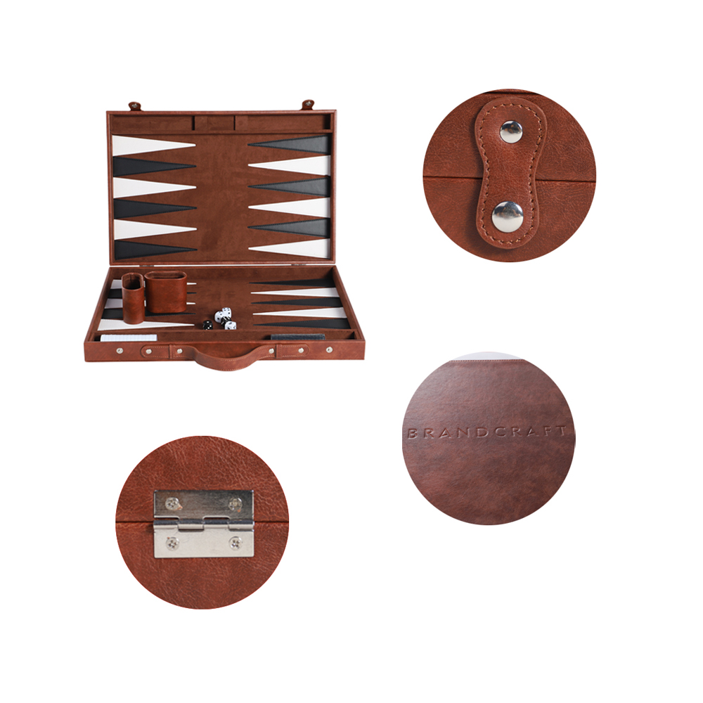 Backgammon Set Backgammon Board Game Sets Handheld Backgammon Sets for Adults And Kids Brown Faux Leather Case