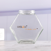 Clear Hexagon Glass Honey Jar Food Storage Honey Jar with lids 
