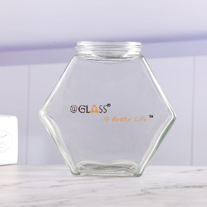Clear Hexagon Glass Honey Jar Food Storage Honey Jar with lids 