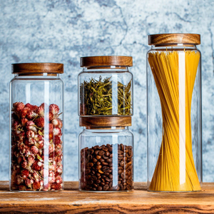 Glass Packing Food Jar with Wooden Lid