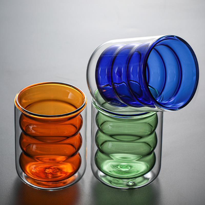 Colored spiral glass double cup milk cup coffee glass juice cup