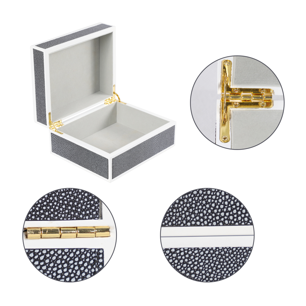 luxury Gray pu leather Jewelry box Jewelry gift Organizer Box for Women Sharkskin Jewelry Storage Holder 