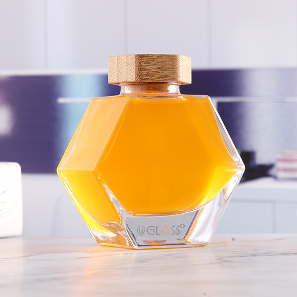 Hexagon Honey Glass Jar with Wooden Spoon