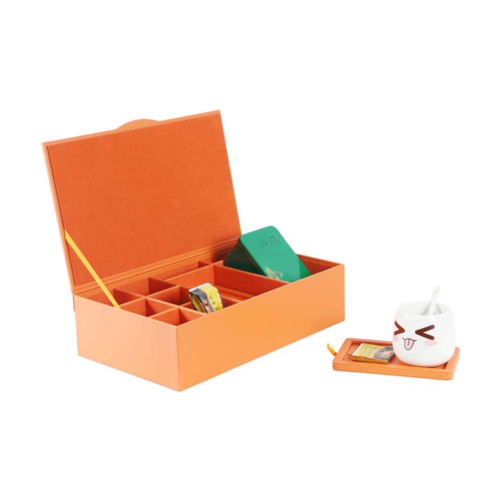 Orange leather Tea / coffee Bag Organizer, Tea Organizer Box Bag Holder Storage, ,Tea Organizer for Tea Bags 5 Compartments PU Leather 