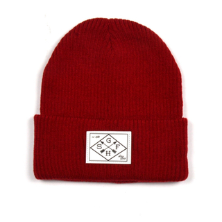 Leather patch beanie