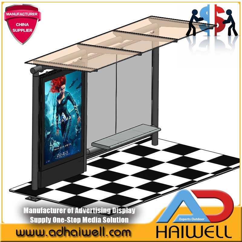 City Street Bushaltestelle Shelter mit Mupi Side Advertising Light Box