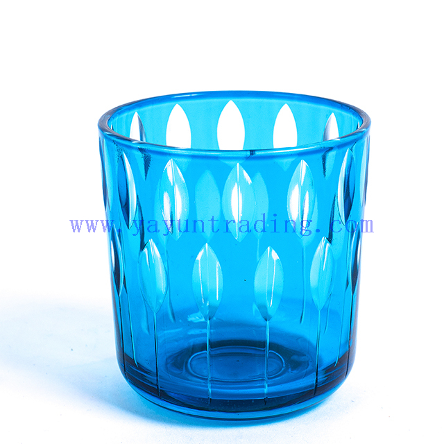 creative hand engraved blue glass candlestick for party 