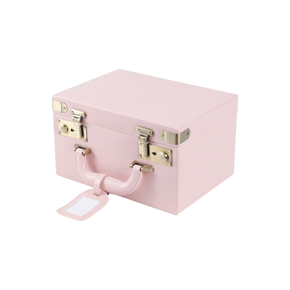 Pink Decorative Suitcase,Wood Leather Capacity Trunk Chest Luggage with Straps, Small Decorative Wooden Storage Box for Window Display