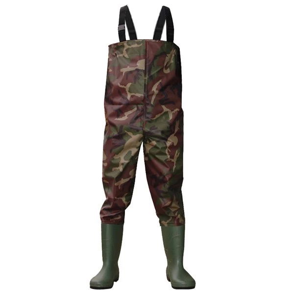 Camouflage Nylon PVC Water Proof Fishing Waders Non Slip Chest Waders with Pvc Rain Boots