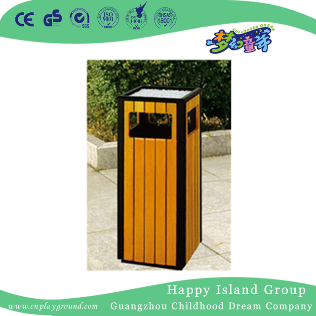 带顶户外方形木质垃圾桶 (HHK-15106)