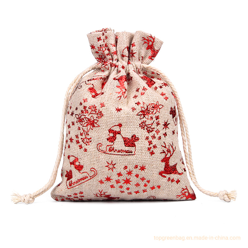 Personalized Christmas Eco-Friendly Cotton Pouches Bag Christmas Santa Christmas Gift Bag