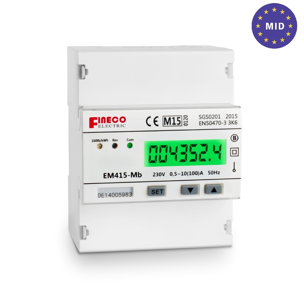EM415- Mb MID认证单相mbus通讯导轨电度表, 230V 10(100)A