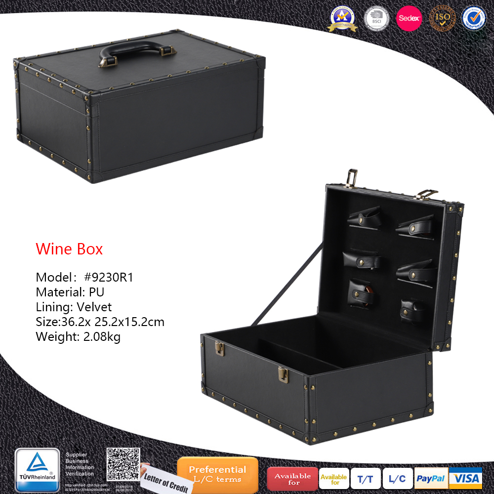 2 Bottle Pu Leather Luxury Wine Boxes, Velvet Wine Gift Box & Carrying Case with Pouch