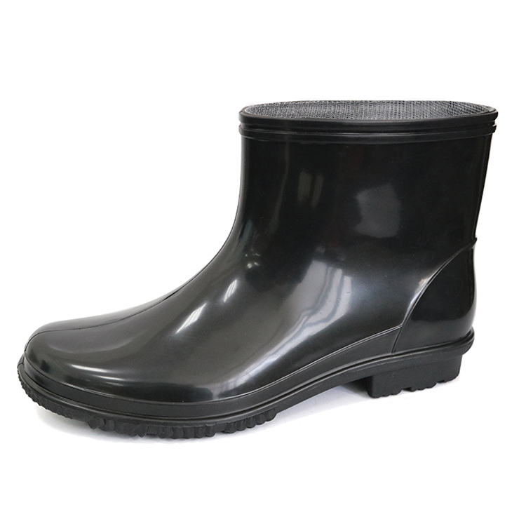 JW-105 Black waterproof non slip cheap ankle pvc shiny civil rain boot ...