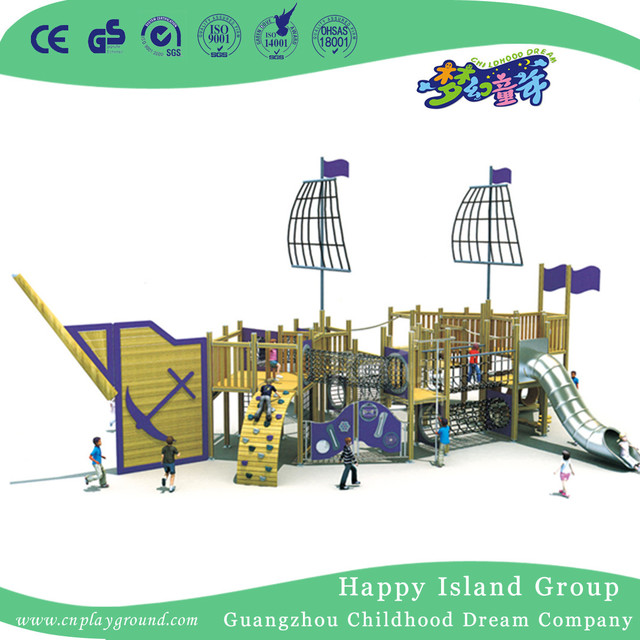 Patio de recreo de barco pirata de madera para jardín de infantes grande al aire libre (HHK-5702)