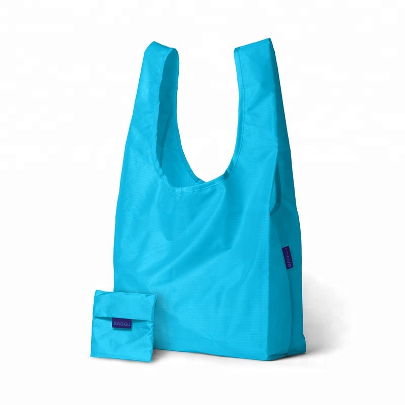 Heavy Duty Eco-Friendly Ripstop RPET Foldable Nylon Shopping Tote Bag with Pouch