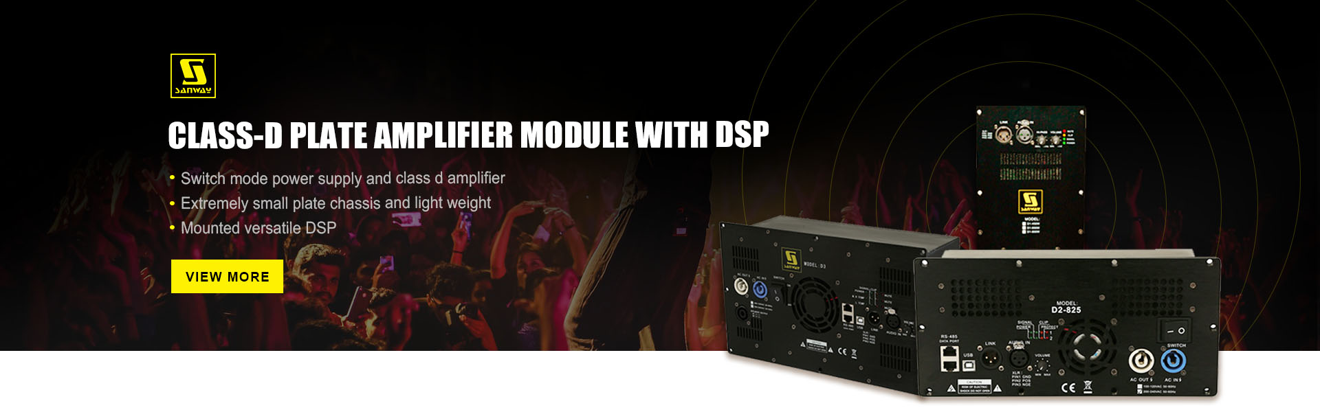 Class-D plate amplifier module with DSP banner