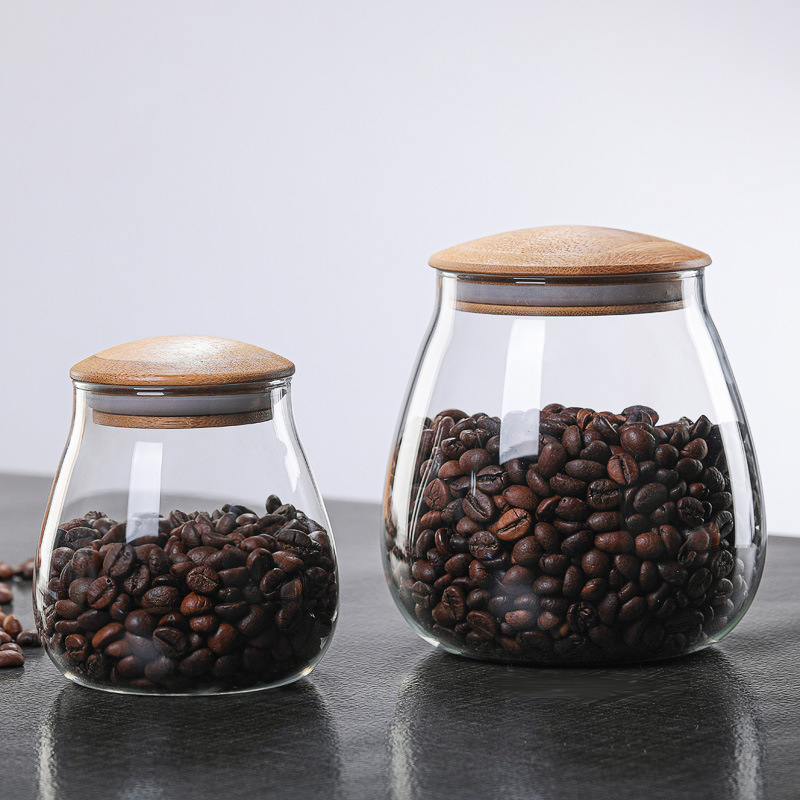 400ml Sealed Bamboo Lid Coffee Bean Storage Jar Mushroom-Shaped Glass Sealed Jar