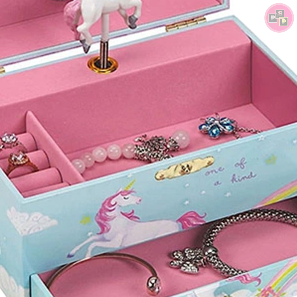 Personalised Leather Wooden Music Musical Twirling Dancing Unicorn Jewellery Music Box 