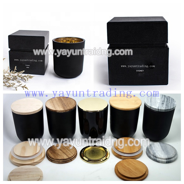 250ml 350ml 400ml 480ml Round Cylinder Black Glass Candle Jars with Copper Lids