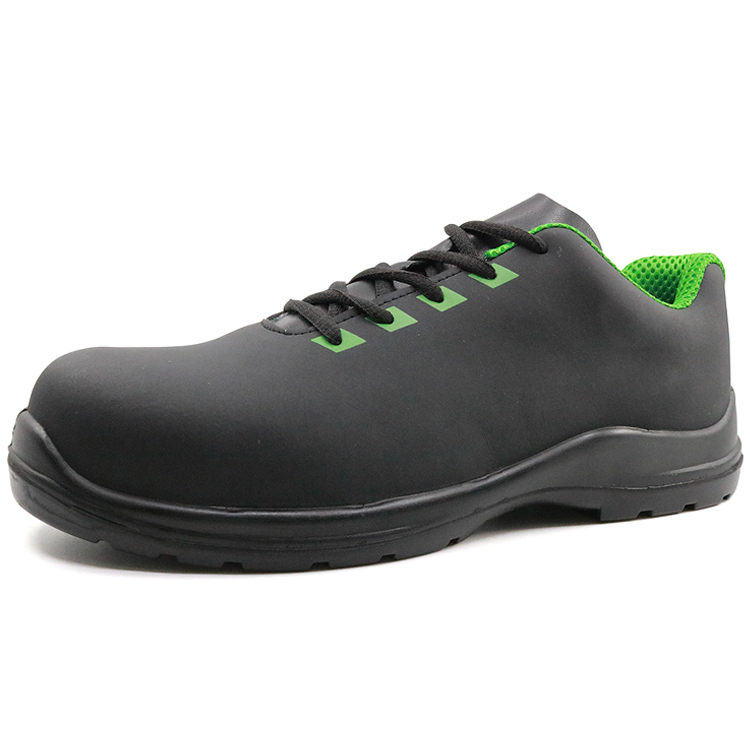 Black nubuck leather lightweight composite toe protective work shoes