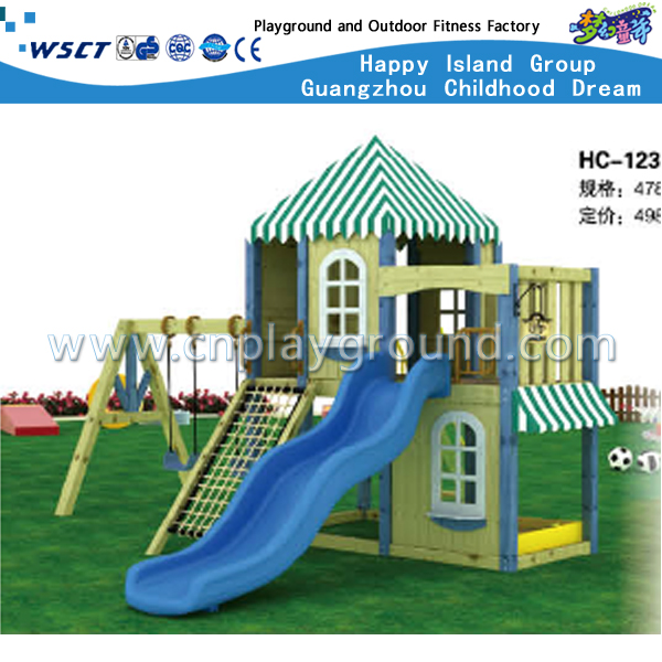 Village Amusement Park Outdoor Kinder Kombinierte Slide & Swing Holzspielplatz (HC-12301)