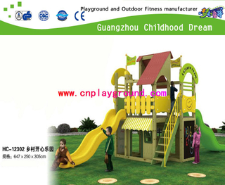 China Guangzhou Spielhaus im Freien. Fabrik bietet Rabatt Villeage Haus Spielplatz, kleine Spielhaus Ausrüstung, billiger Outdoor-Kombination Spielplatz Trainingsgeräte