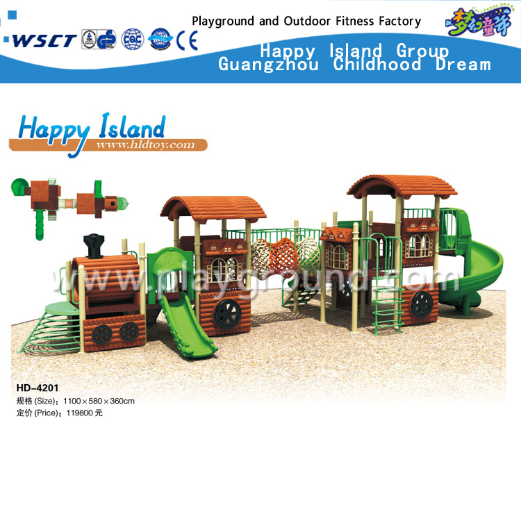 Neues Design Outdoor-Kinder-Zug-Themen-Spielplatz aus verzinktem Stahl mit Rutschenausrüstung (HD-4201)