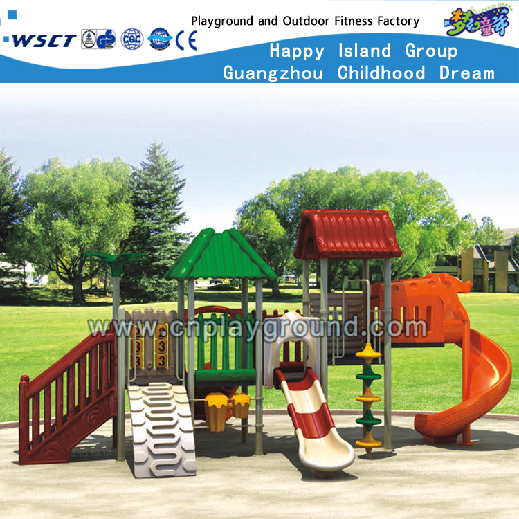  最受欢迎的户外学校树屋游乐场设备，带透明管滑梯 (HA-07601)