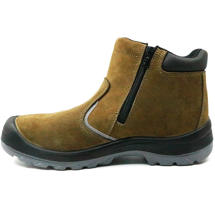 Slip resistant rubber out sole steel toe no lace safety shoes with zipper