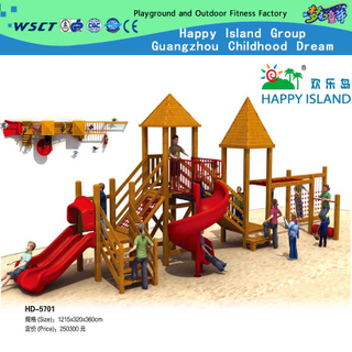 Детская открытая деревянная детская площадка с пластиковым слайдом для продажи (HD-5701)