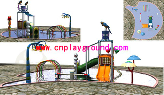 cheap small combination water park playground with mushroom and inverted bucket