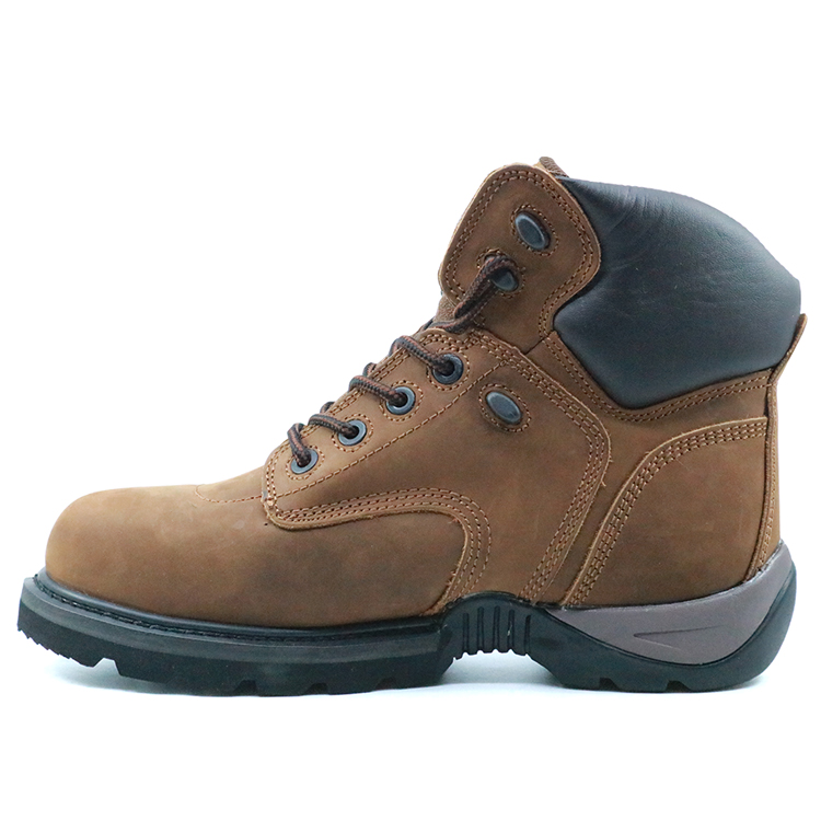 Brown crazy horse leather lightweight steel toe goodyear safety shoes