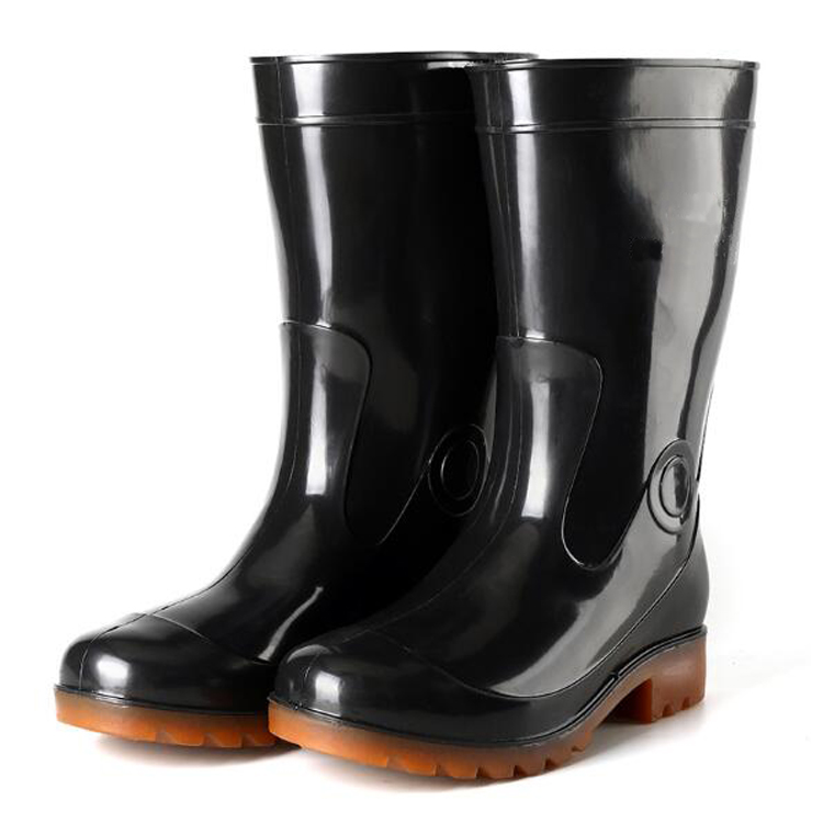 Black non safety men pvc rain boots without steel toe