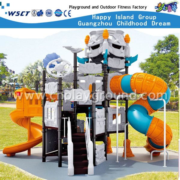 畅销户外儿童机器人镀锌钢游乐场带塑料滑梯设备 (HA-06401) 