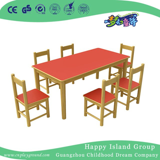 Schule Red Wooden Feuerfest Rechteck Kinder Tisch für sechs (HG-4005)